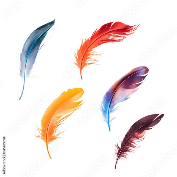 Fototapeta Colorful watercolor feathers illustration with vibrant hues, perfect for design elements, backgrounds, and artistic projects.