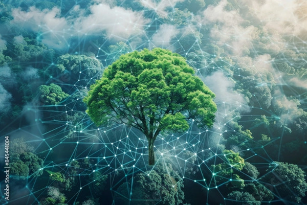 Fototapeta Environmentally-friendly commercial buildings with green initiatives, such as renewable energy sources, efficient cooling, and sustainable practices 