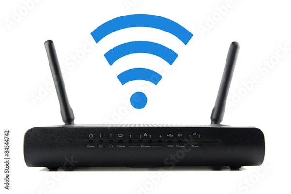 Obraz Black Wireless Router isolated on white background 