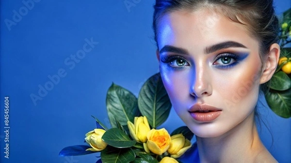 Obraz a young woman model with flawless makeup, copy space, banner