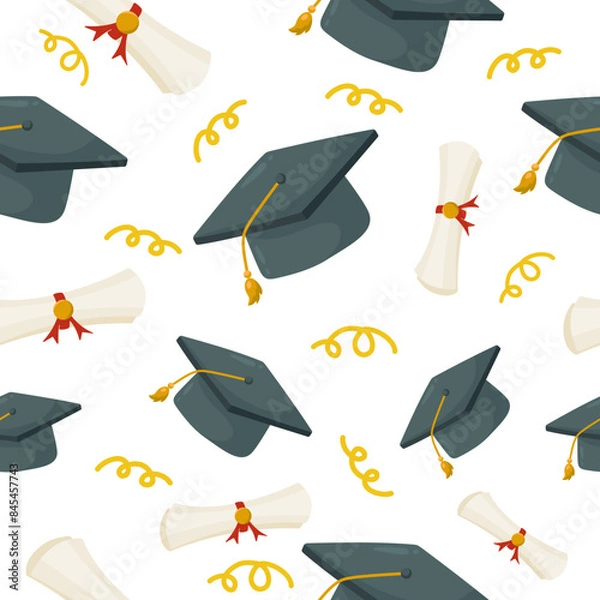 Obraz Graduation Hat And Diploma Seamless Pattern