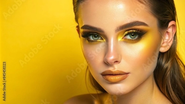 Obraz a young woman model with flawless makeup, copy space, banner