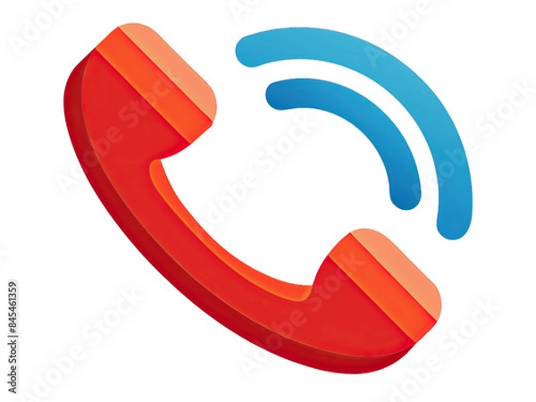 Fototapeta A red phone receiver icon with a blue incoming call signal, isolated on a white background. The icon is in a simple, flat design. Generative AI
