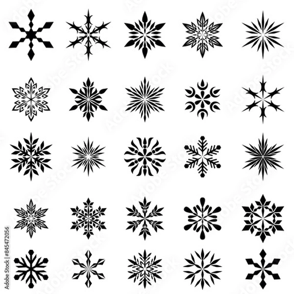 Fototapeta Set of snowflakes isolated on white background. Winter vector decorations elements.