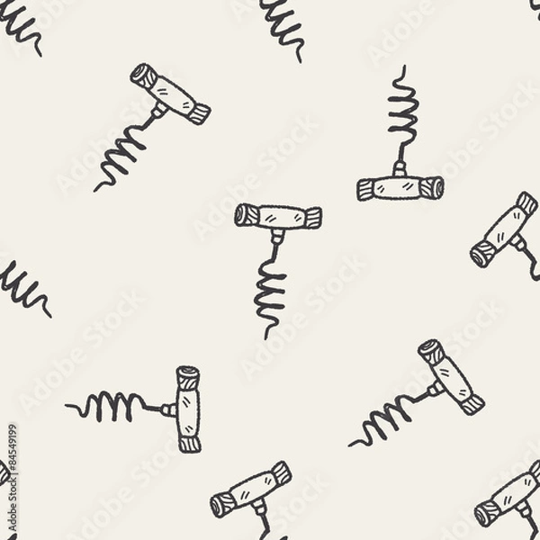 Fototapeta wine corkscrew doodle seamless pattern background