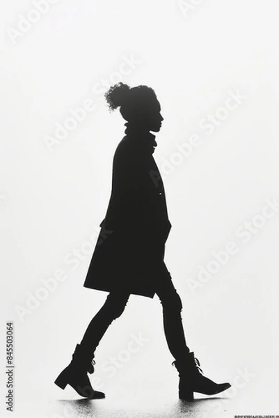 Obraz Minimal silhouette of a female figure walking on a clean, white backdrop,