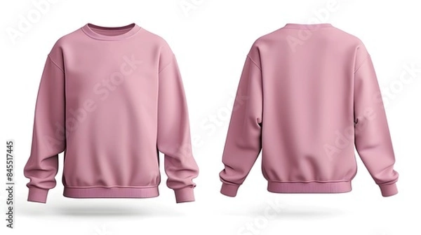 Fototapeta Soft Pink color crew neck blank template front and back view isolated on white background. sweatshirt mock up