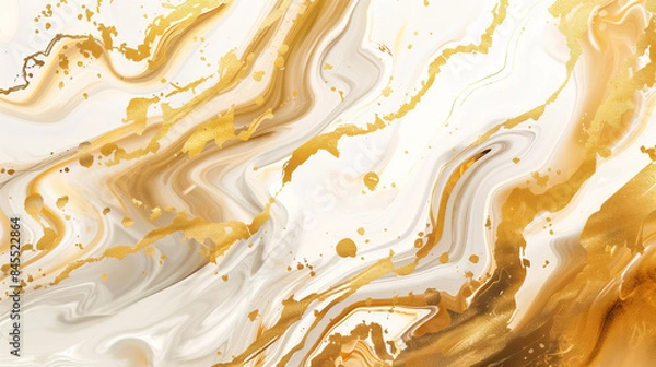 Fototapeta An abstract fluid and marble texture background with rich hues of gold, cream, and white