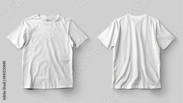 Fototapeta White blank T-shirt template,from two sides, natural shape on invisible mannequin, for your design mockup for print, isolated on white background.