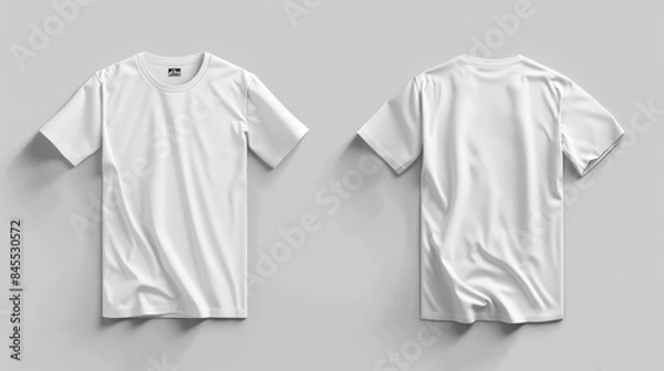 Fototapeta Black and white oversize hanging t-shirt mockup isolated on a grey background. unisex modern casual t-shirt front and back side. 3d rendering.