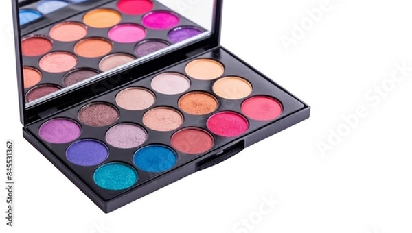 Fototapeta Multi-colored eyeshadow palette case isolated on transparent background.