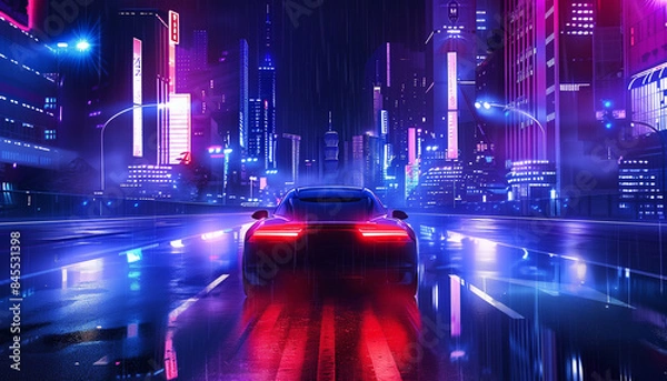 Obraz Nighttime City Traffic with Lights and Cars