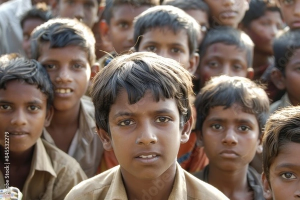 Fototapeta Portrait of a group of indian children in Kolkata.