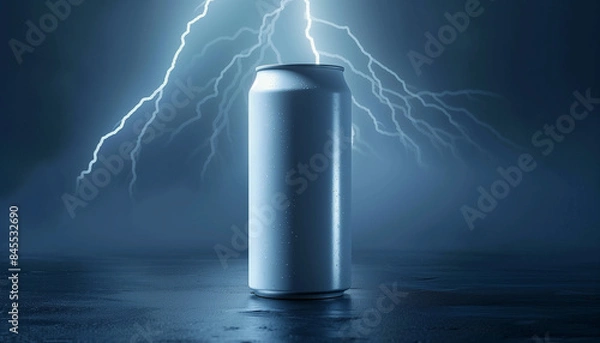 Obraz Energy Drink Can Mockups, Lightning bolt on a black background