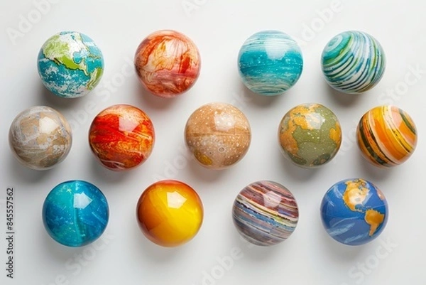 Fototapeta A row of colorful balls, each one representing a planet in the solar system