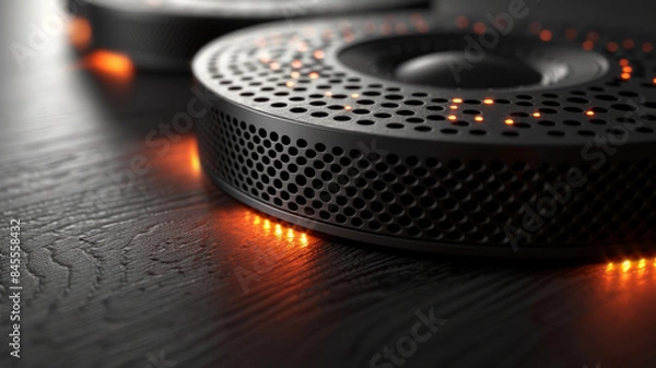 Fototapeta Close-up view of a speaker with glowing lights