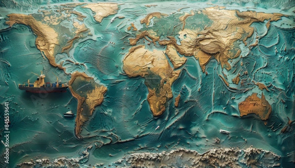 Fototapeta Global Trade Routes, Maps or illustrations showcasing the major trade routes and corridors that facilitate the flow of goods across continents