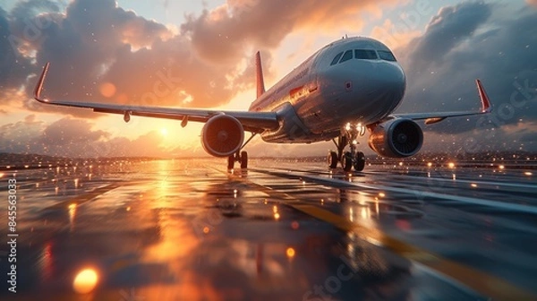 Fototapeta Skyward Journey: Airplane in Perfect Flying Conditions