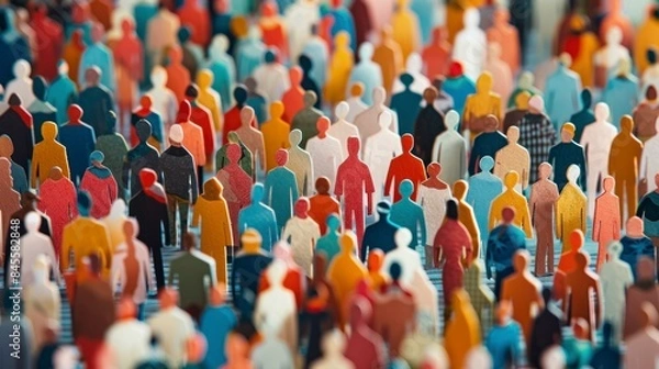 Fototapeta Artistic representation using paper cut-outs to convey the power of diverse groups working as one.