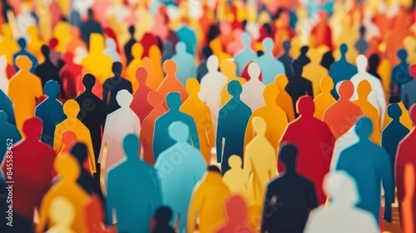 Fototapeta Cut-out figures form a dense crowd, highlighting themes of societal diversity.