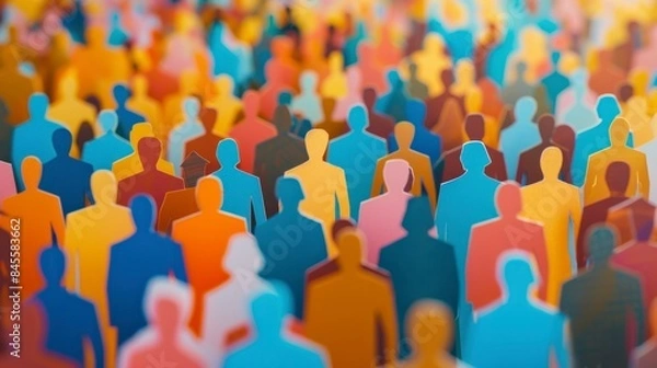 Fototapeta Multicolored paper figures symbolize unity within a diverse community.