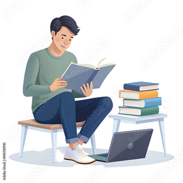 Obraz Young businessman working with computer remotely