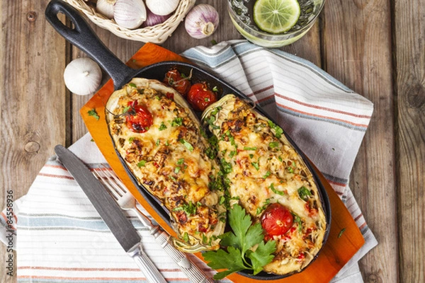 Obraz Aubergine stuffed with vegetables and cheese
