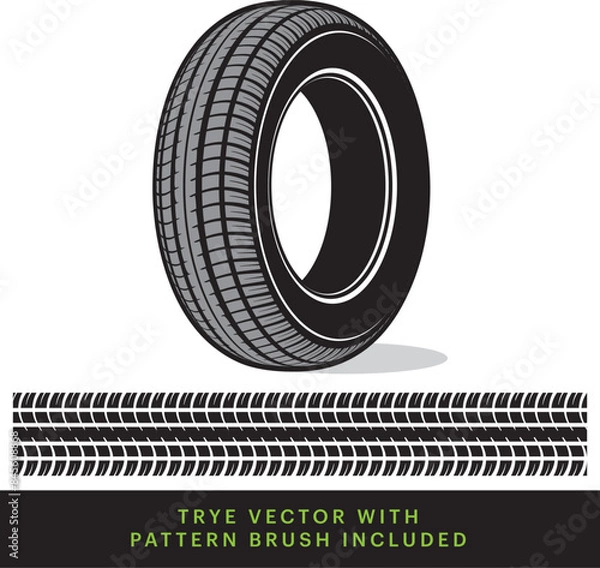 Fototapeta Tyre vector illustration with tyre tread pattern brush
