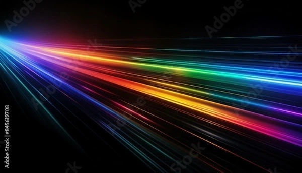 Fototapeta Black background with rainbow flare overlay and copy space for text. Colorful streaks of light, vibrant colors on dark background