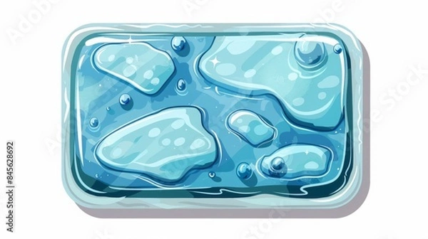 Obraz rectangular water button cartoon style for mobile game, top view, white background