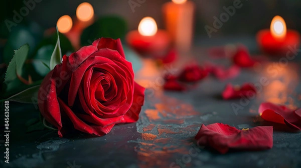 Fototapeta Beautiful photo of rose with candles for valentine's day.