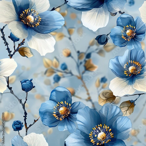 Fototapeta seamless botanical flower vintage pattern for Wallpaper, Fabric Prints, Home Décor, and Digital Backgrounds