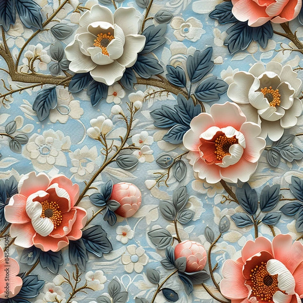 Fototapeta seamless botanical flower vintage pattern for Wallpaper, Fabric Prints, Home Décor, and Digital Backgrounds