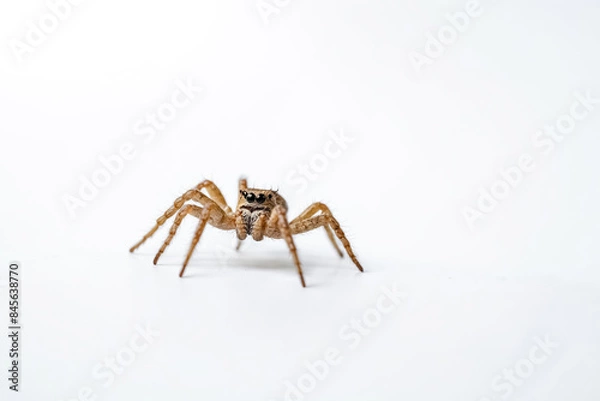 Fototapeta Close-up of a jumping spider on a white background
