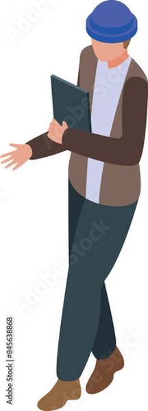 Obraz Supervisor engineer holding tablet and giving instructions on construction site