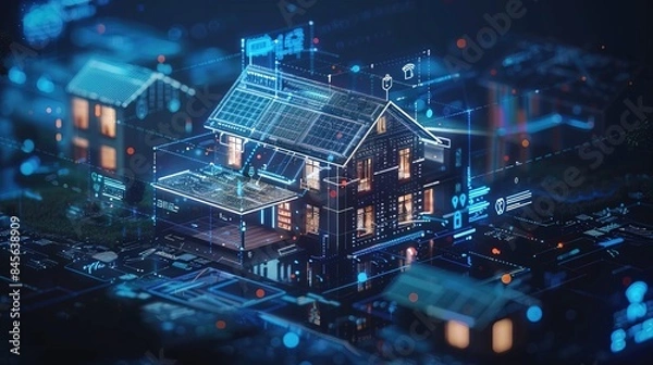 Fototapeta Showcase the power of the Internet of Things with a visually stunning image of a smart home filled with various connected devices and appliances AI