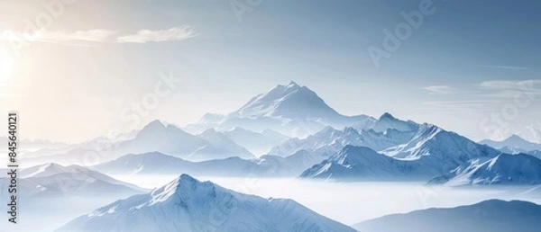 Fototapeta Serene mountain landscape with a clear sky, minimalistic shapes with space for text