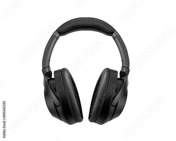 Fototapeta Black wireless headphones isolated on white background.