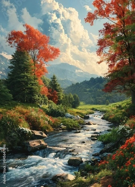 Fototapeta autumn forest in the mountains generative Ai 