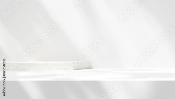 Fototapeta Background empty podium display made white cement plinth for showcasing merchandise in landscape