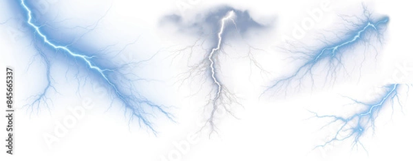 Fototapeta Blue lightning thunderstorm effect set