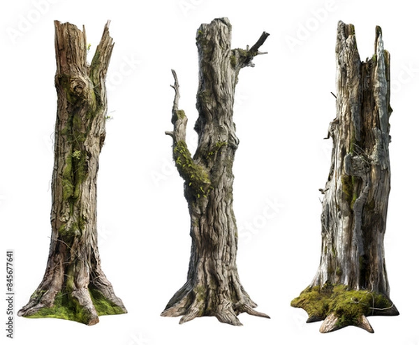Fototapeta large dead tree trunks collection isolated on transparent or white background
