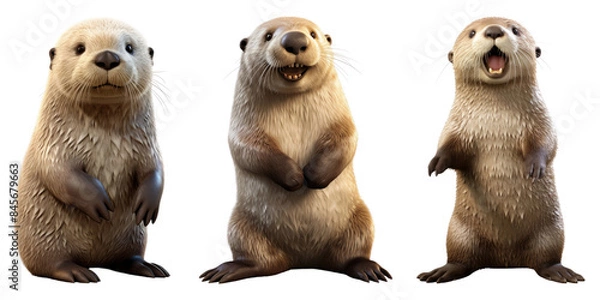Fototapeta 3D otter wild animal set