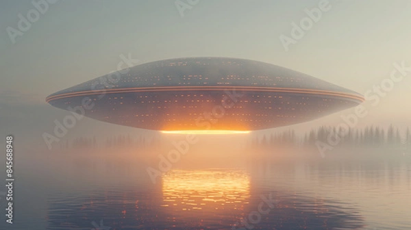Fototapeta Otherworldly Sighting: UFO Captured Flying Over Urban Skyline ,generated by IA