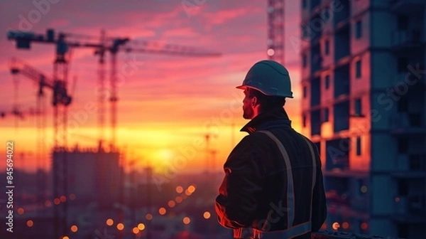 Obraz Construction worker site sunset view