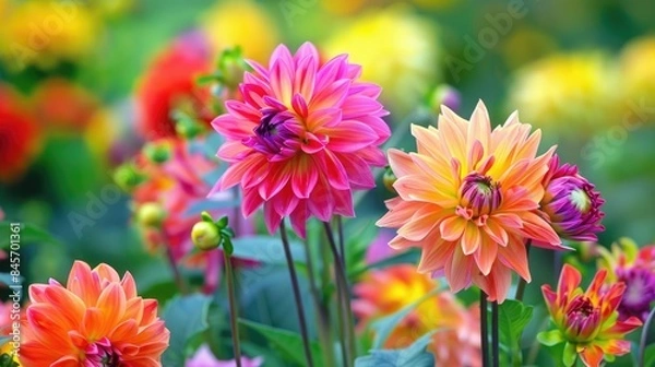 Fototapeta Vibrant flowers in gardens outdoors