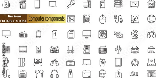 Fototapeta Computer hardware and components vector icon set