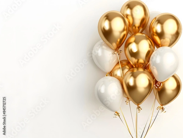 Fototapeta Golden balloons on a white background with text space