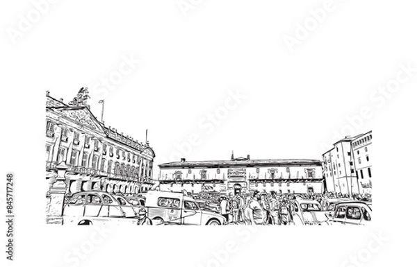 Fototapeta Print Building view with landmark of 
Santiago de Compostela is the city in Spain. Hand drawn sketch illustration in vector.