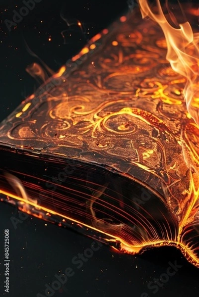 Fototapeta An open book with flames burning at the top